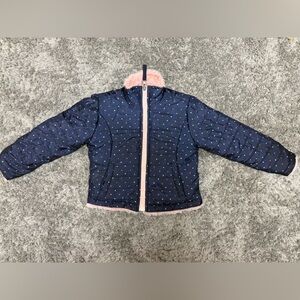Reversible Navy Blue Puffer Jacket with Pink Accents